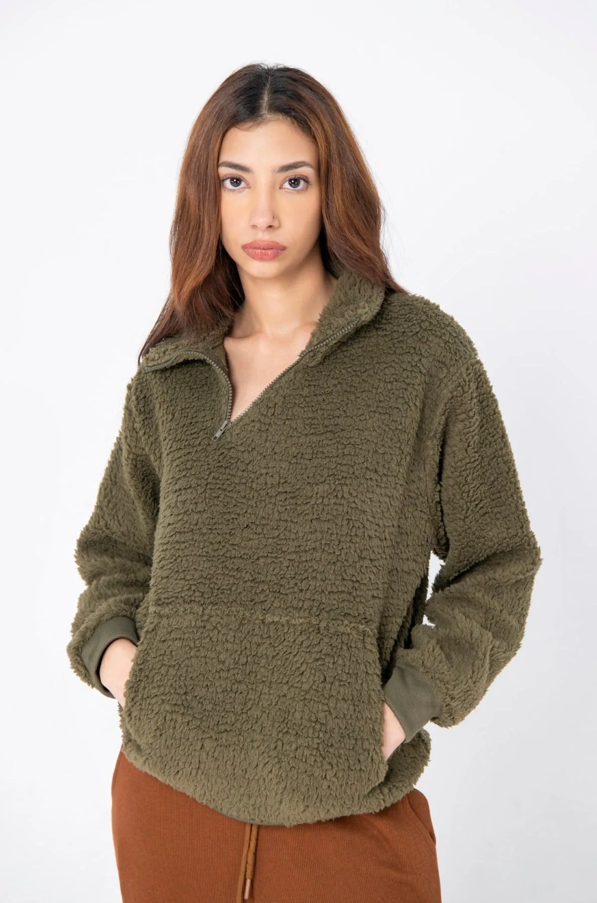 COZY SHERPA ZIPPER SWEATSHIRT