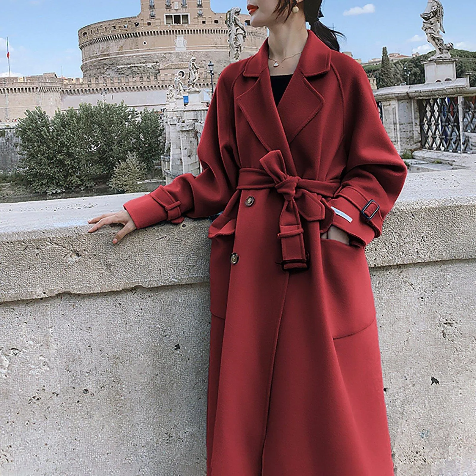 Women Wool Long Coat,Oversize Woolen Coat,Blue Long Wool Coat,Loose Long Coat,Double breasted coat,Reefer Coat,Wool Blend Coat,Black Coat