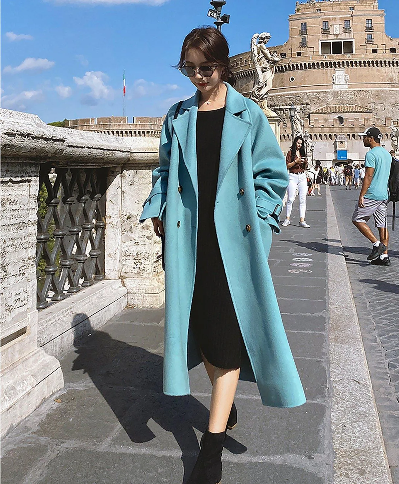 Women Wool Long Coat,Oversize Woolen Coat,Blue Long Wool Coat,Loose Long Coat,Double breasted coat,Reefer Coat,Wool Blend Coat,Black Coat