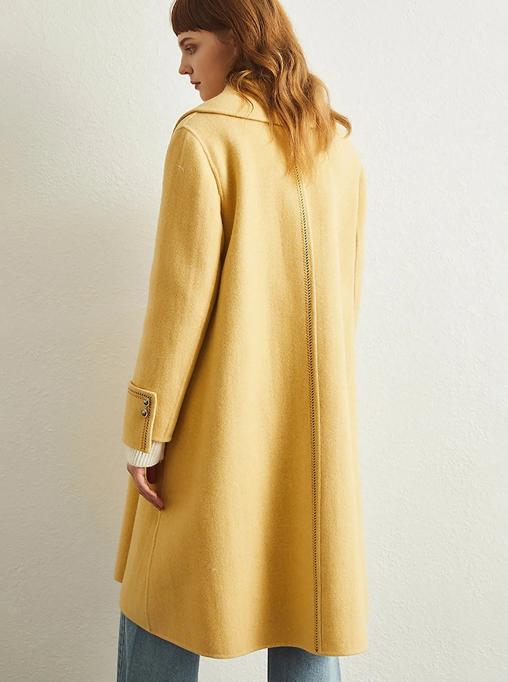 Fern Yellow Two Button Midi Wool Coat