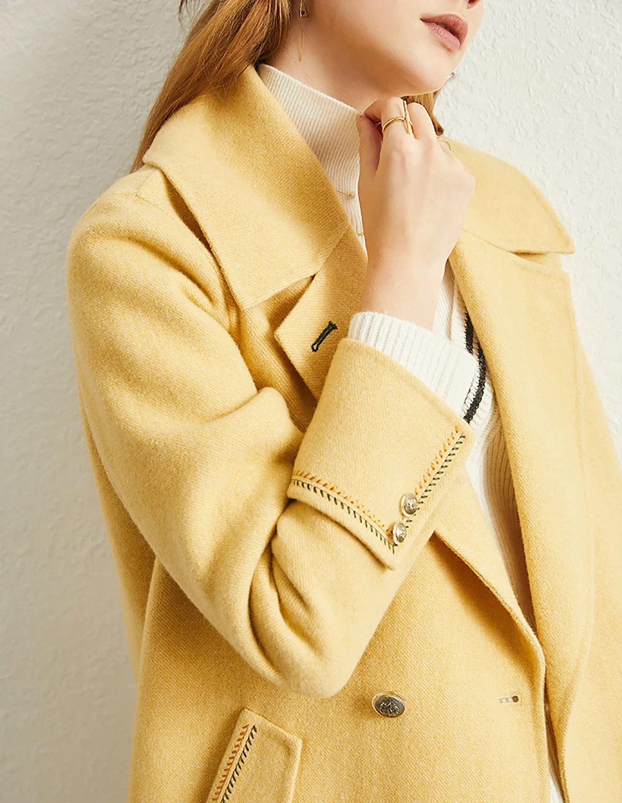 Fern Yellow Two Button Midi Wool Coat