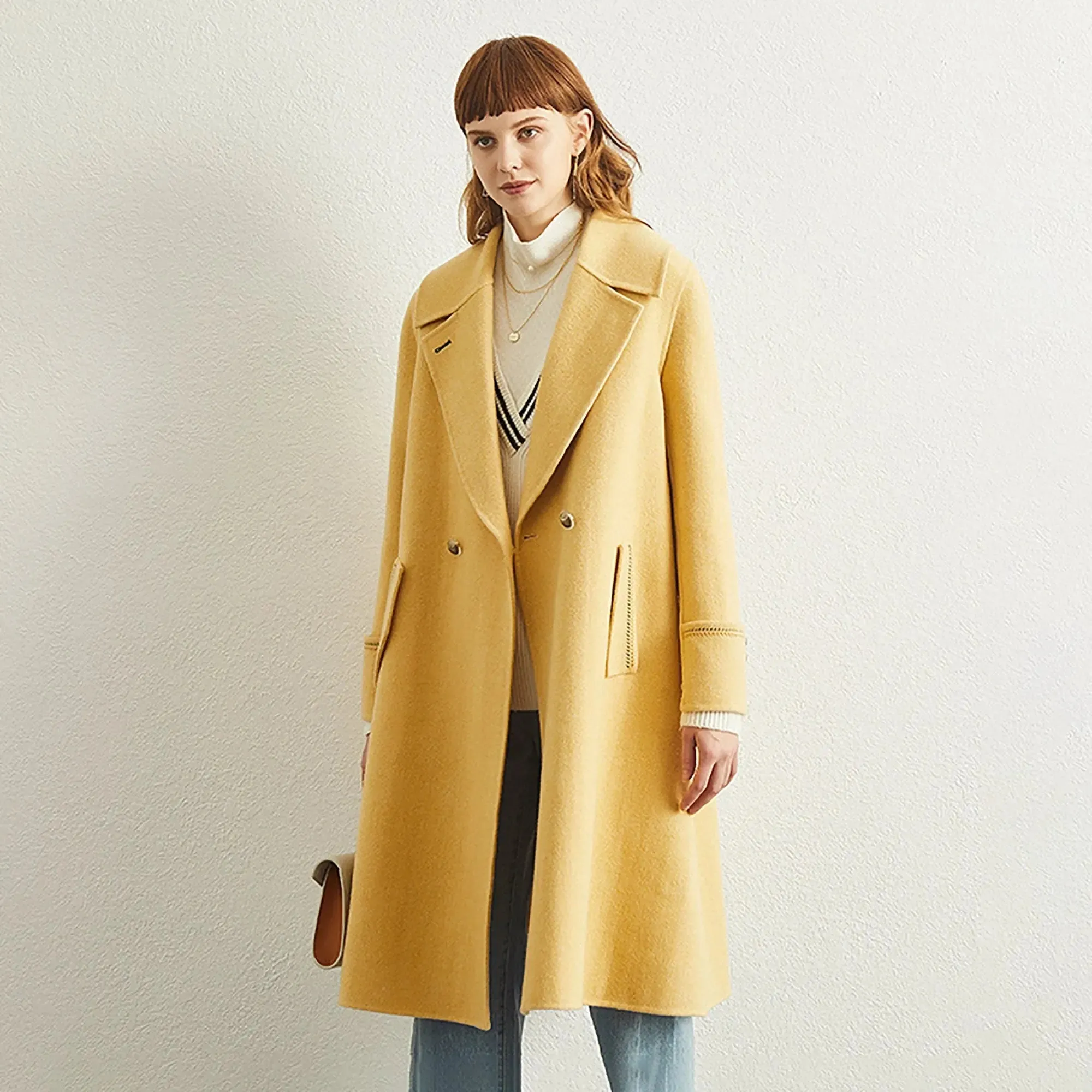 Fern Yellow Two Button Midi Wool Coat