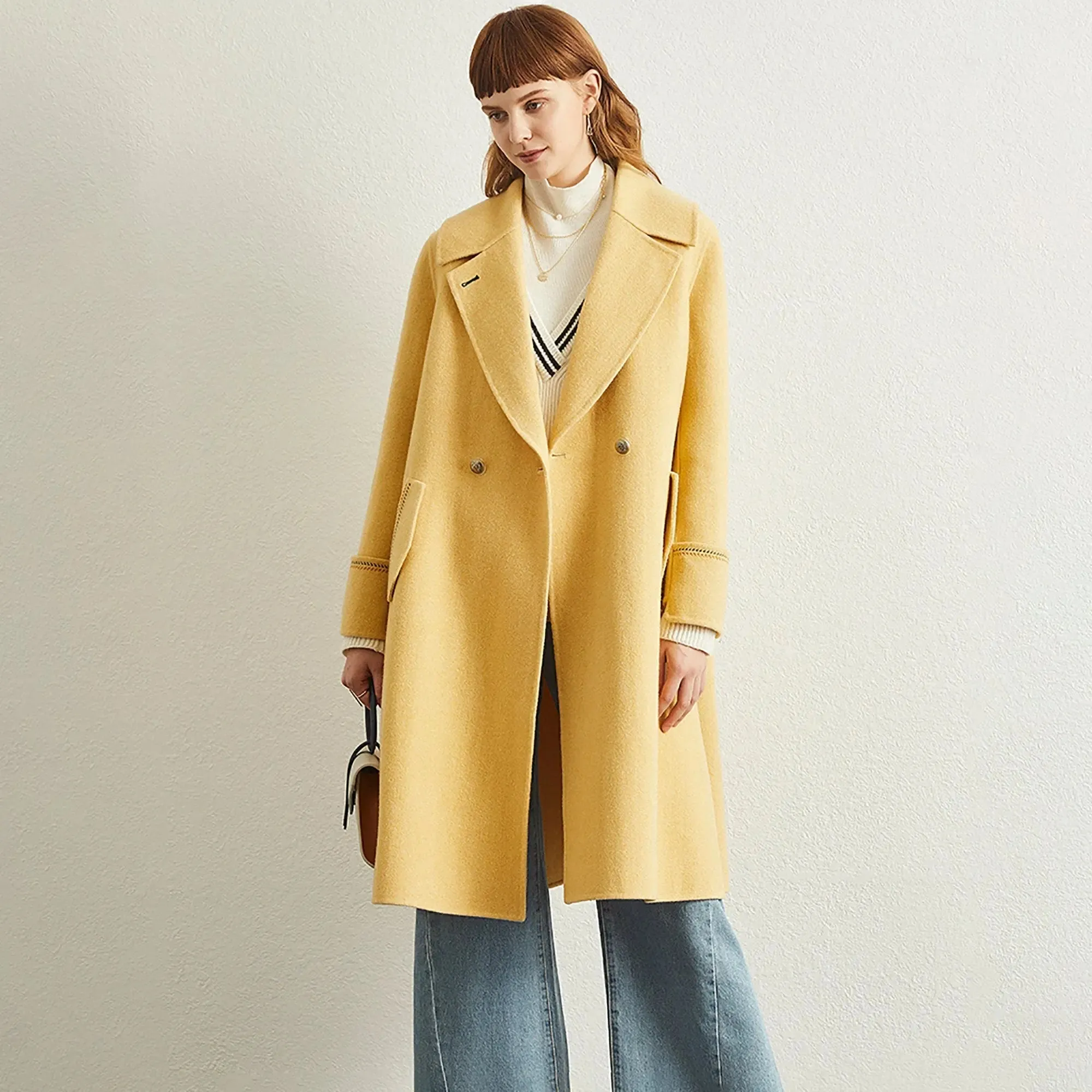 Fern Yellow Two Button Midi Wool Coat