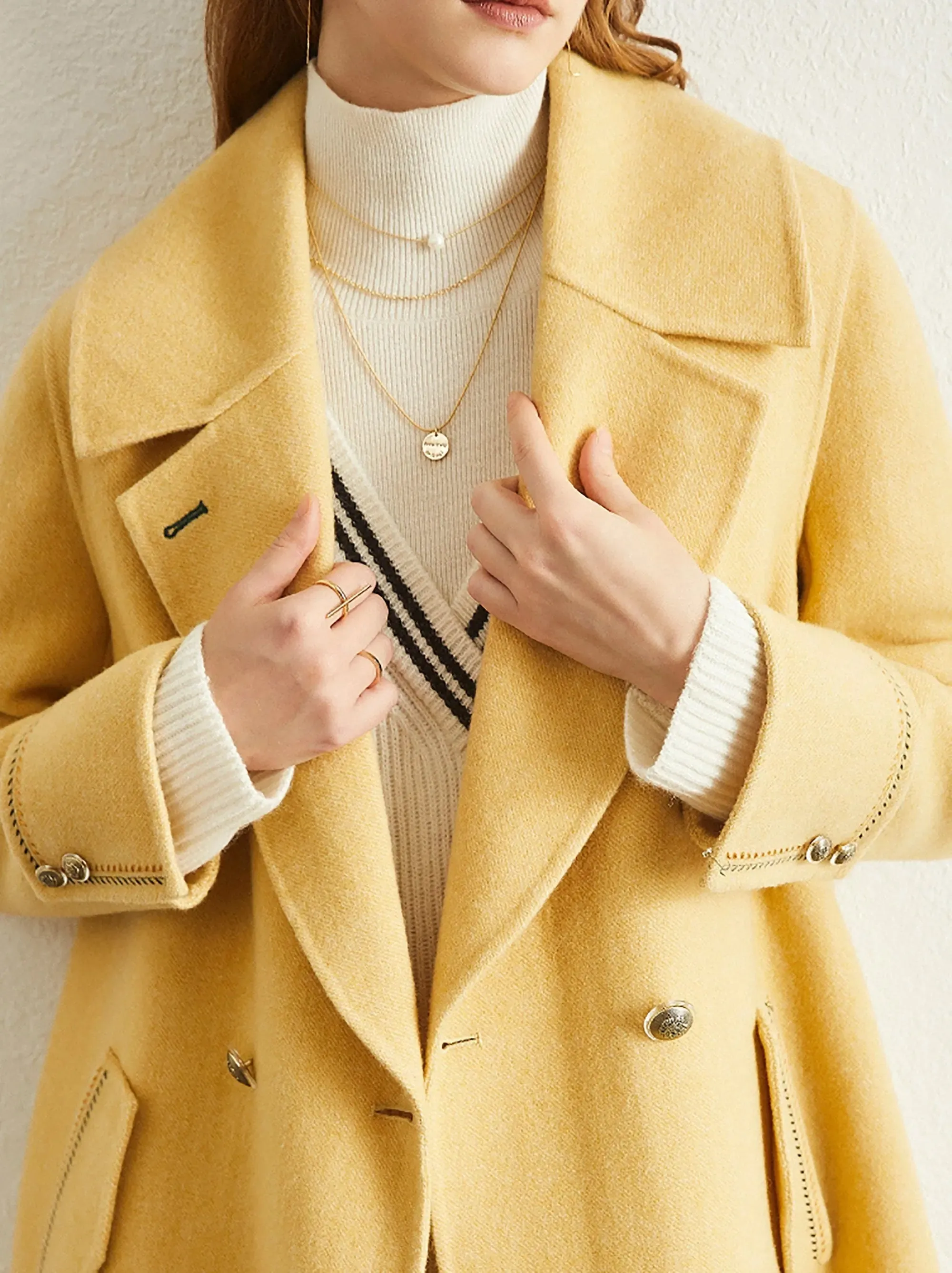 Fern Yellow Two Button Midi Wool Coat