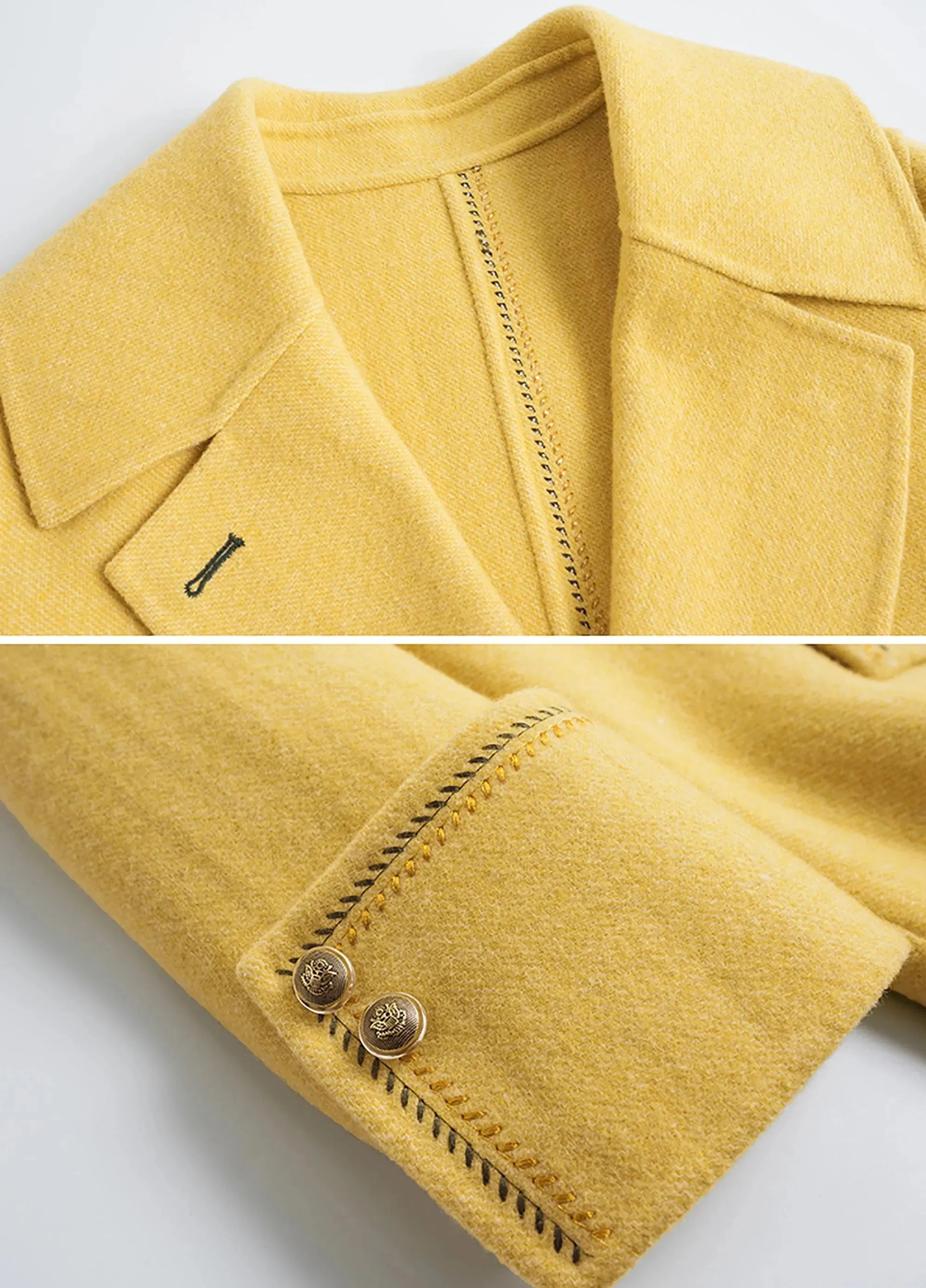 Fern Yellow Two Button Midi Wool Coat