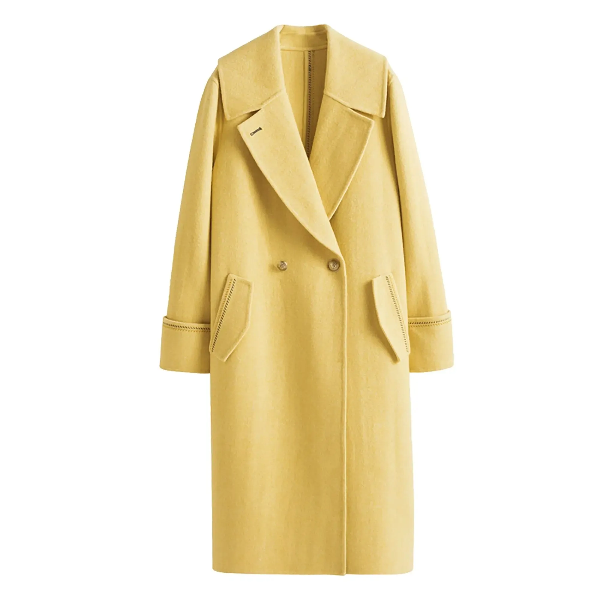 Fern Yellow Two Button Midi Wool Coat