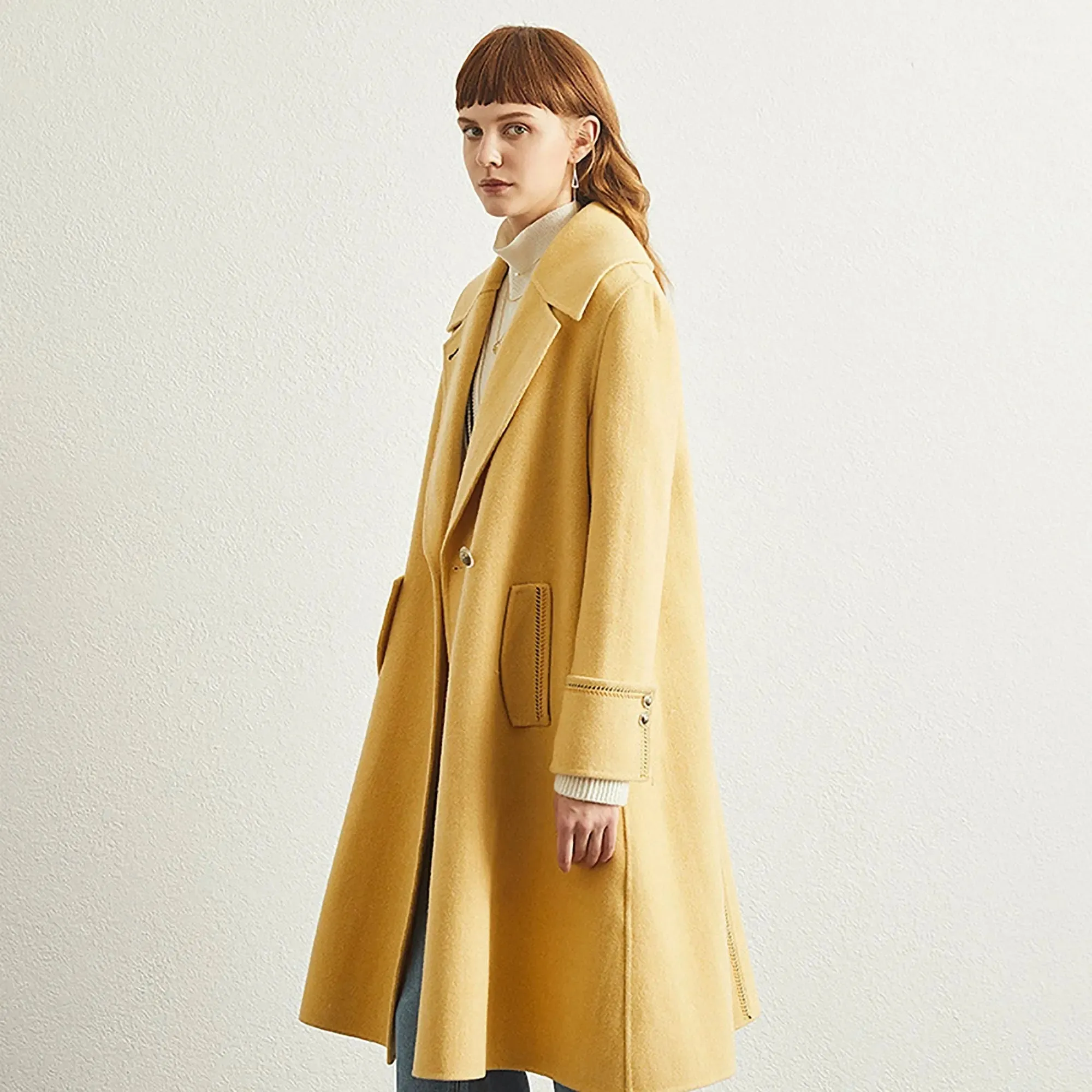 Fern Yellow Two Button Midi Wool Coat