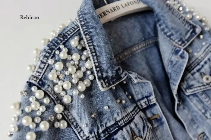 Chic Pearl Embellished Denim Jacket for Women