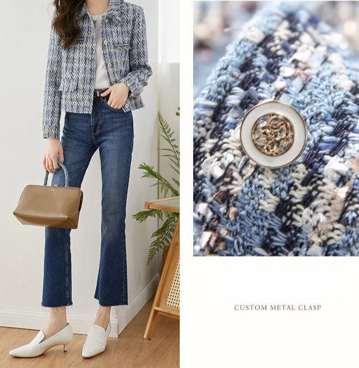 Blue Short Tweed Jacket Women