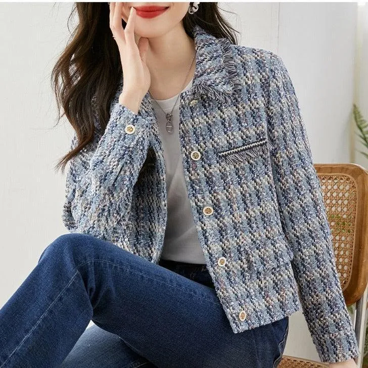 Blue Short Tweed Jacket Women