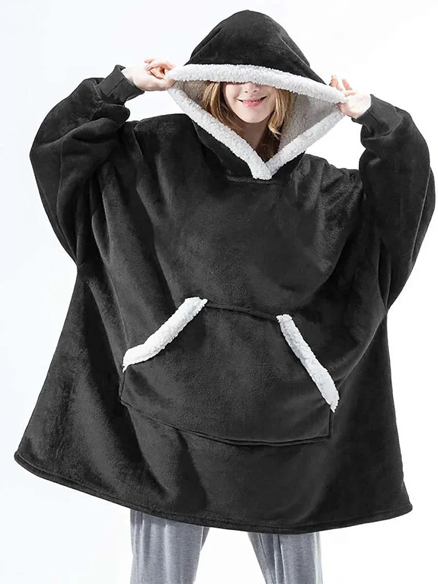 Cozy Cat Meow Fleece Pajama Set with Hoodie for Ladies