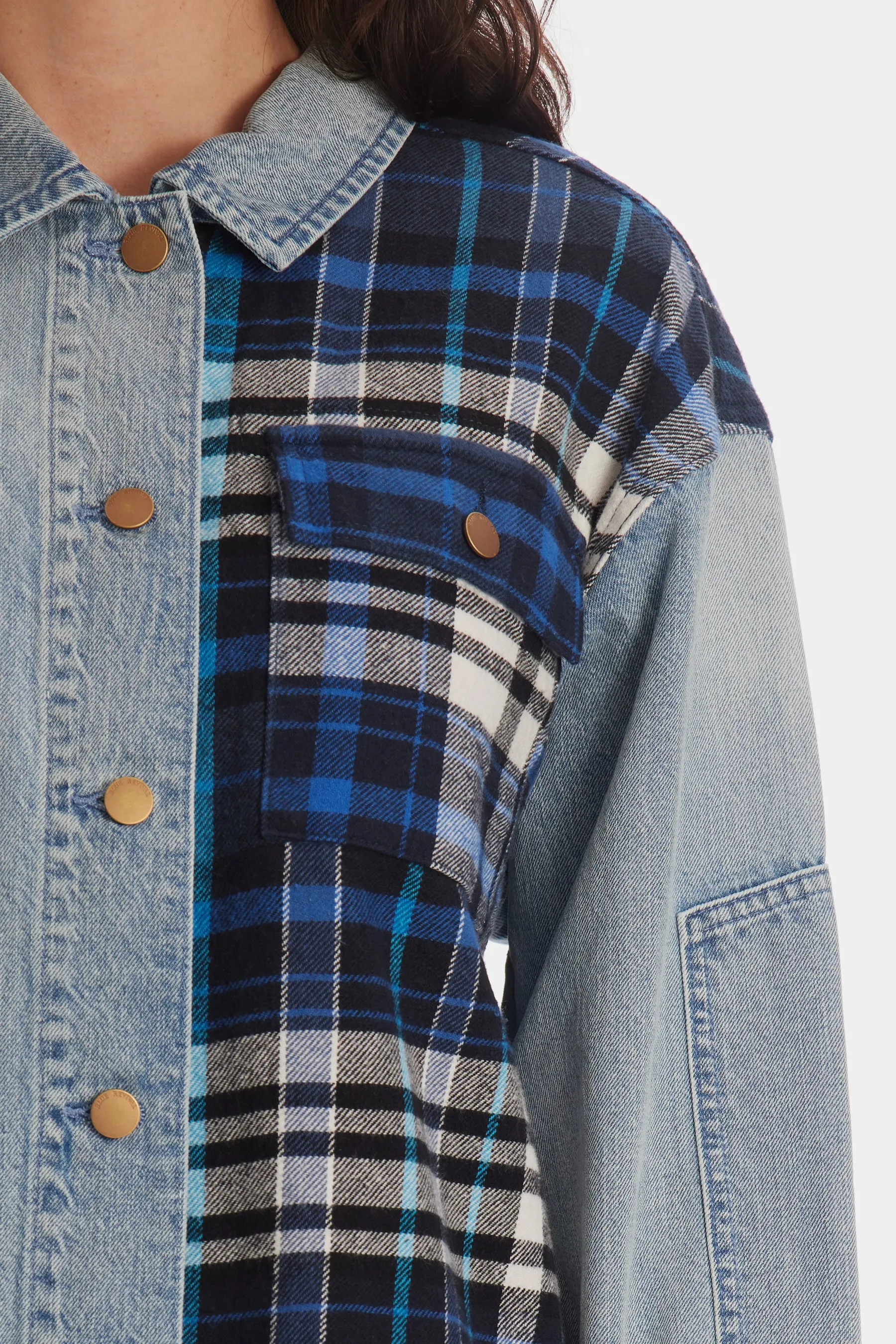 Plaid Denim Patchwork Shacket