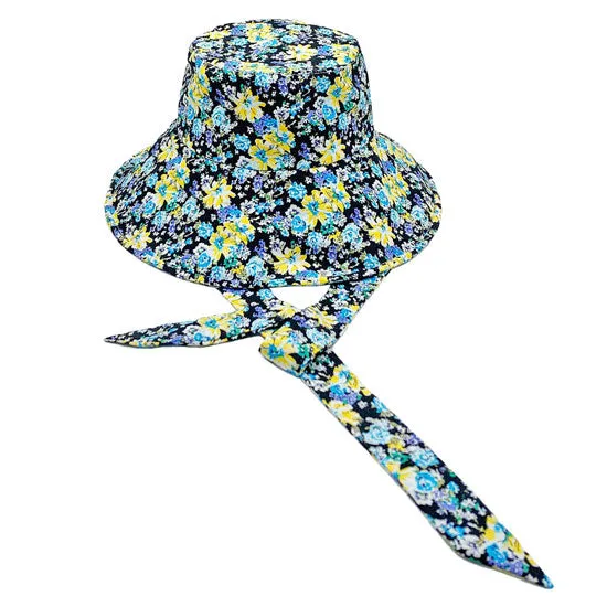 Flower Patterned Chin Tie Bucket Hat