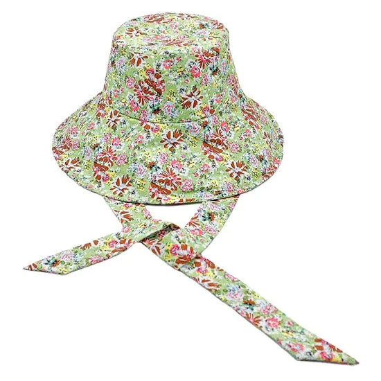 Flower Patterned Chin Tie Bucket Hat