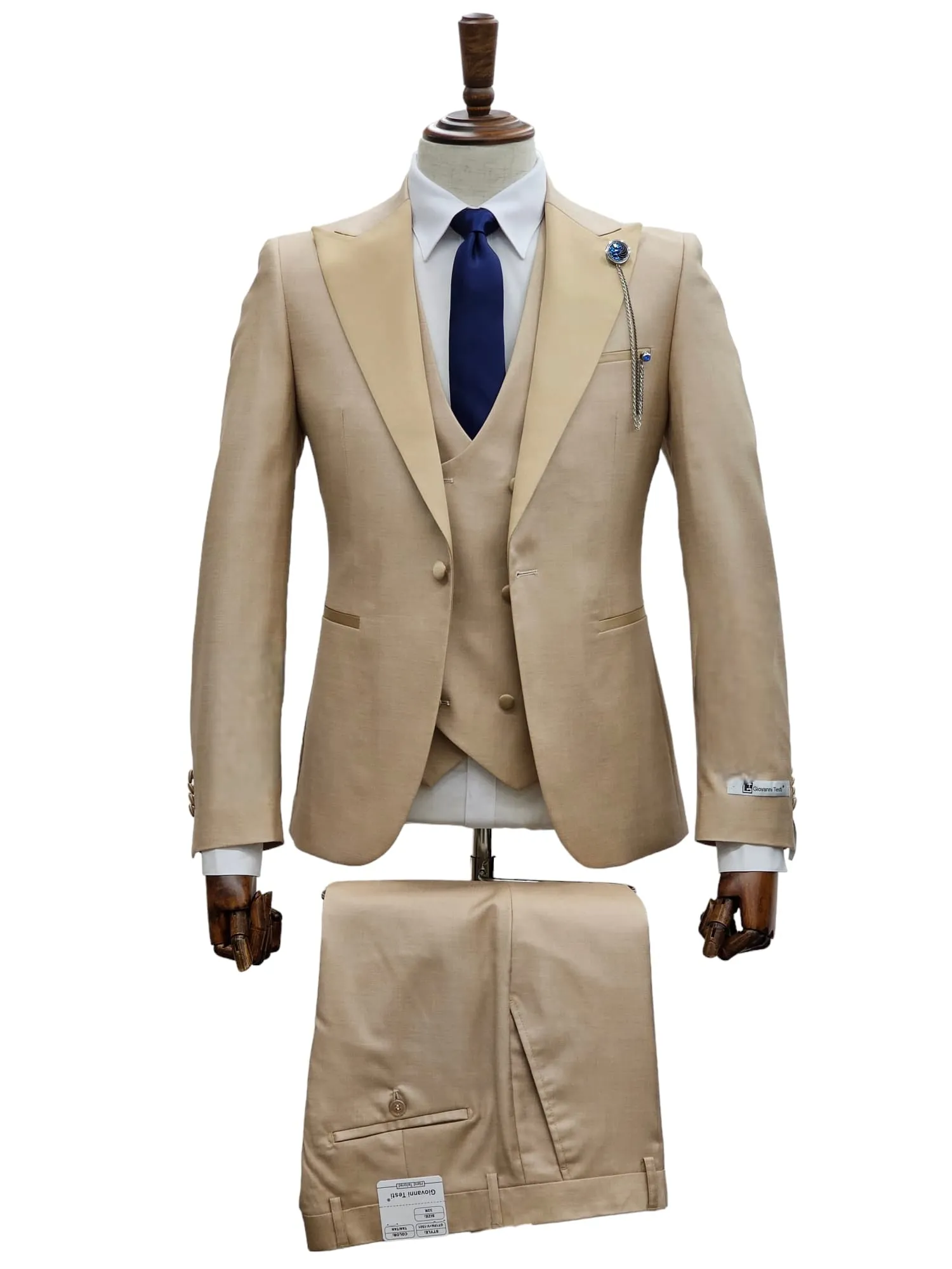 Giovanni Testi 1 Button Peak lapel 3 piece Tuxedo GT1PA V-1501 Sand / Tan