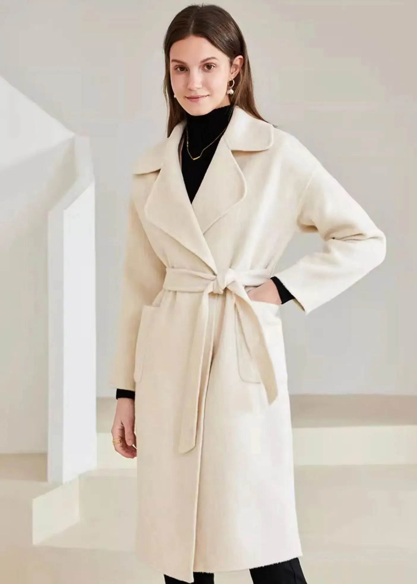 Camille Belted Thigh Length Wool Coat