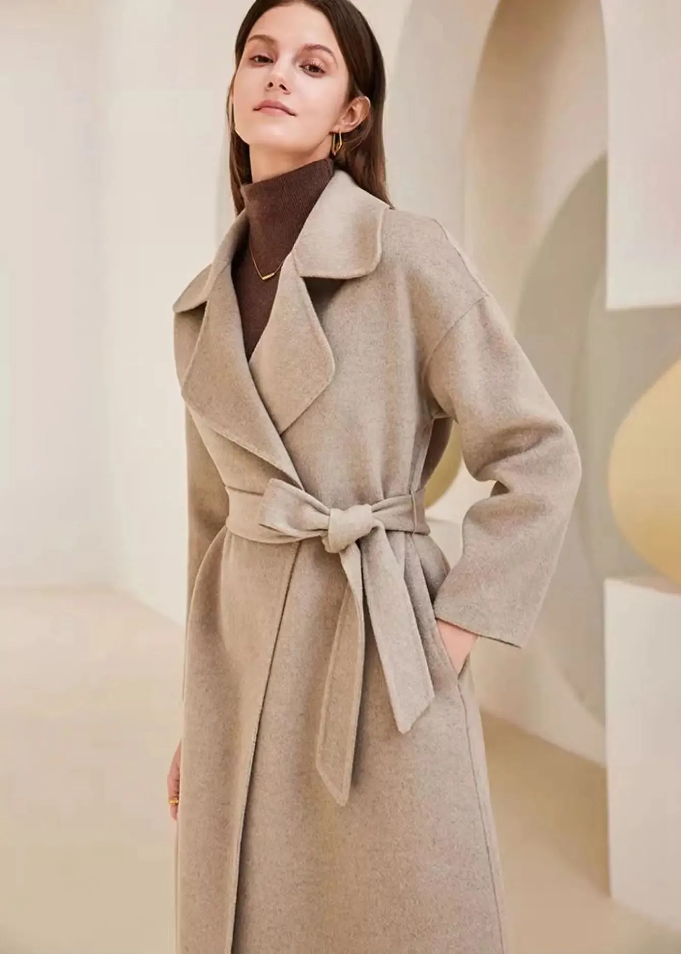 Camille Belted Thigh Length Wool Coat