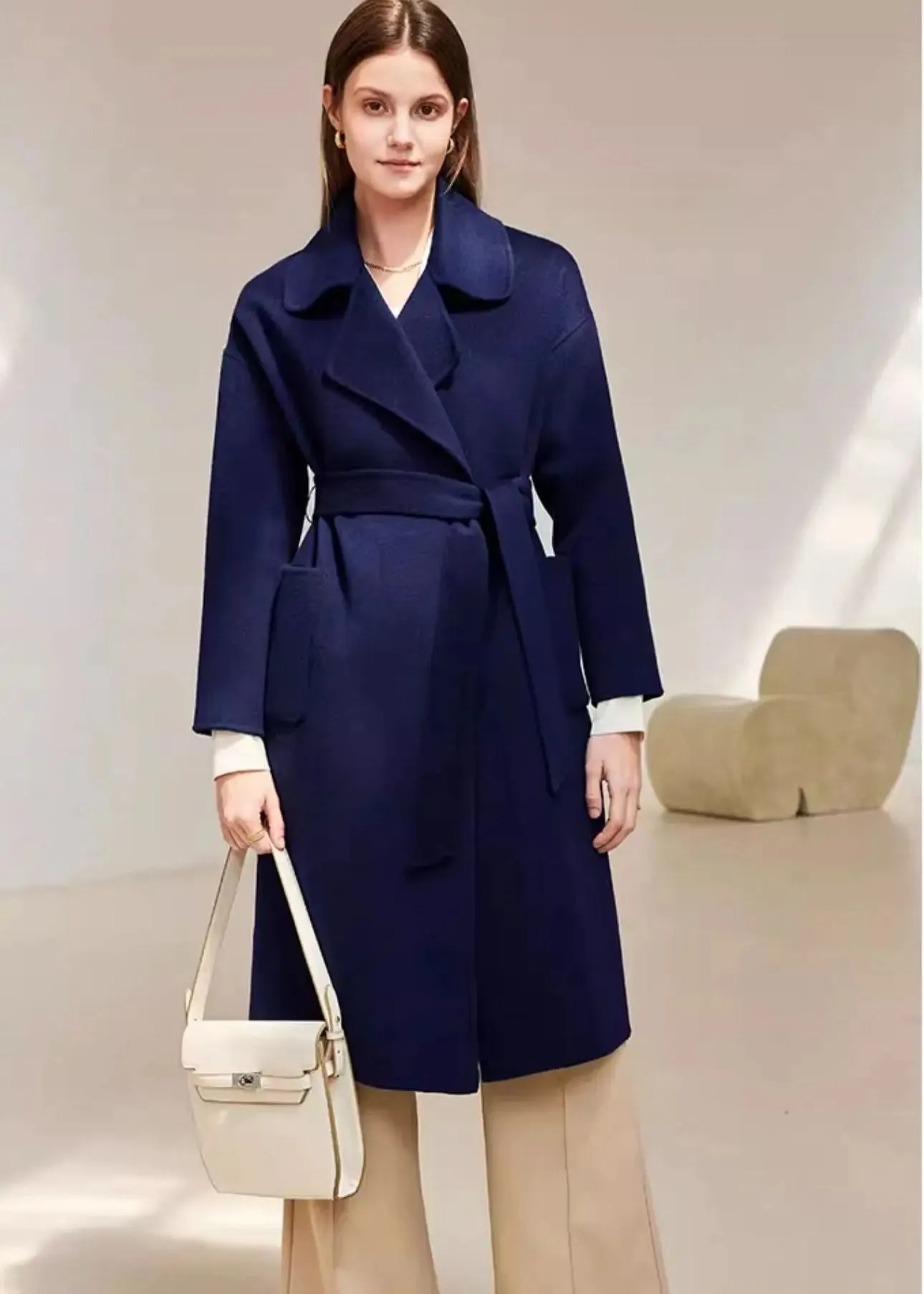 Camille Belted Thigh Length Wool Coat