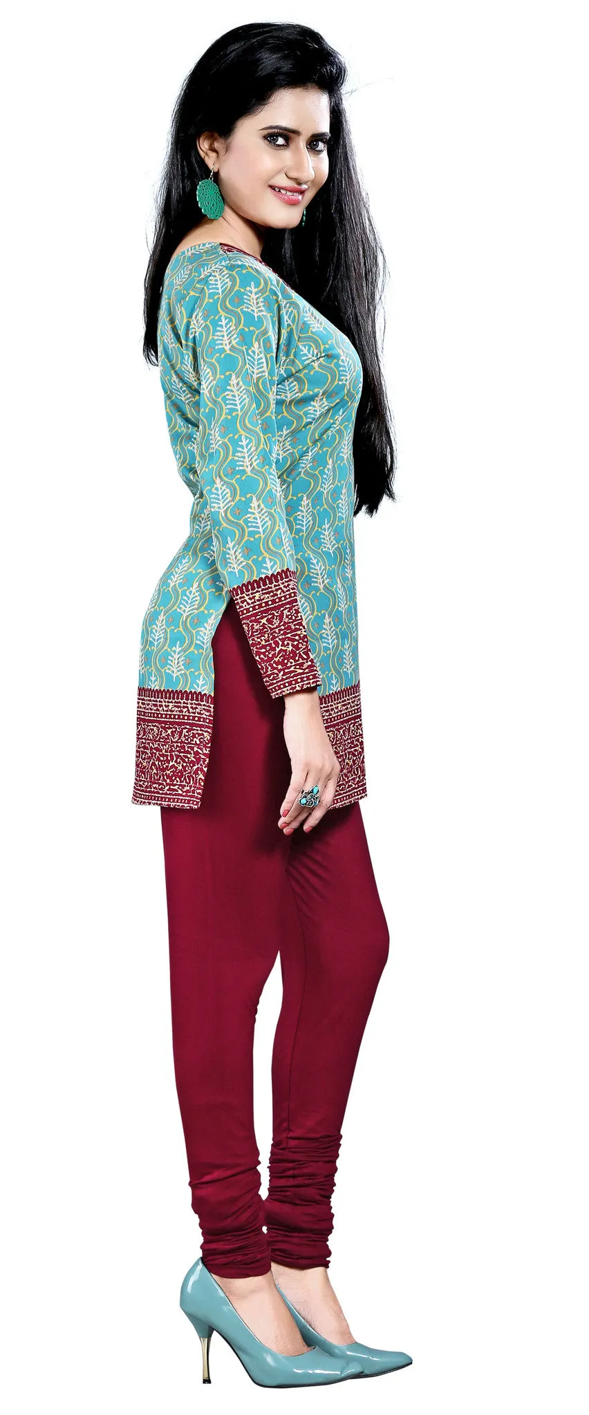 Indian Kurti Top Tunic Printed Womens Blouse India Clothes (Turquoise)