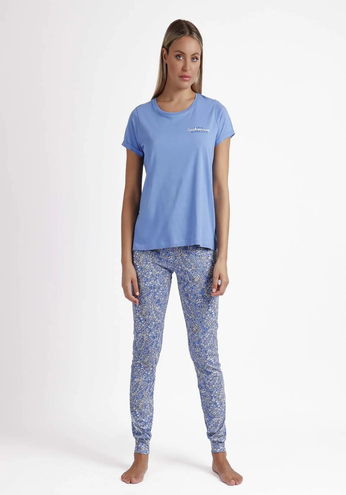 Love Cashmere Short Sleeve Pajamas - Blue