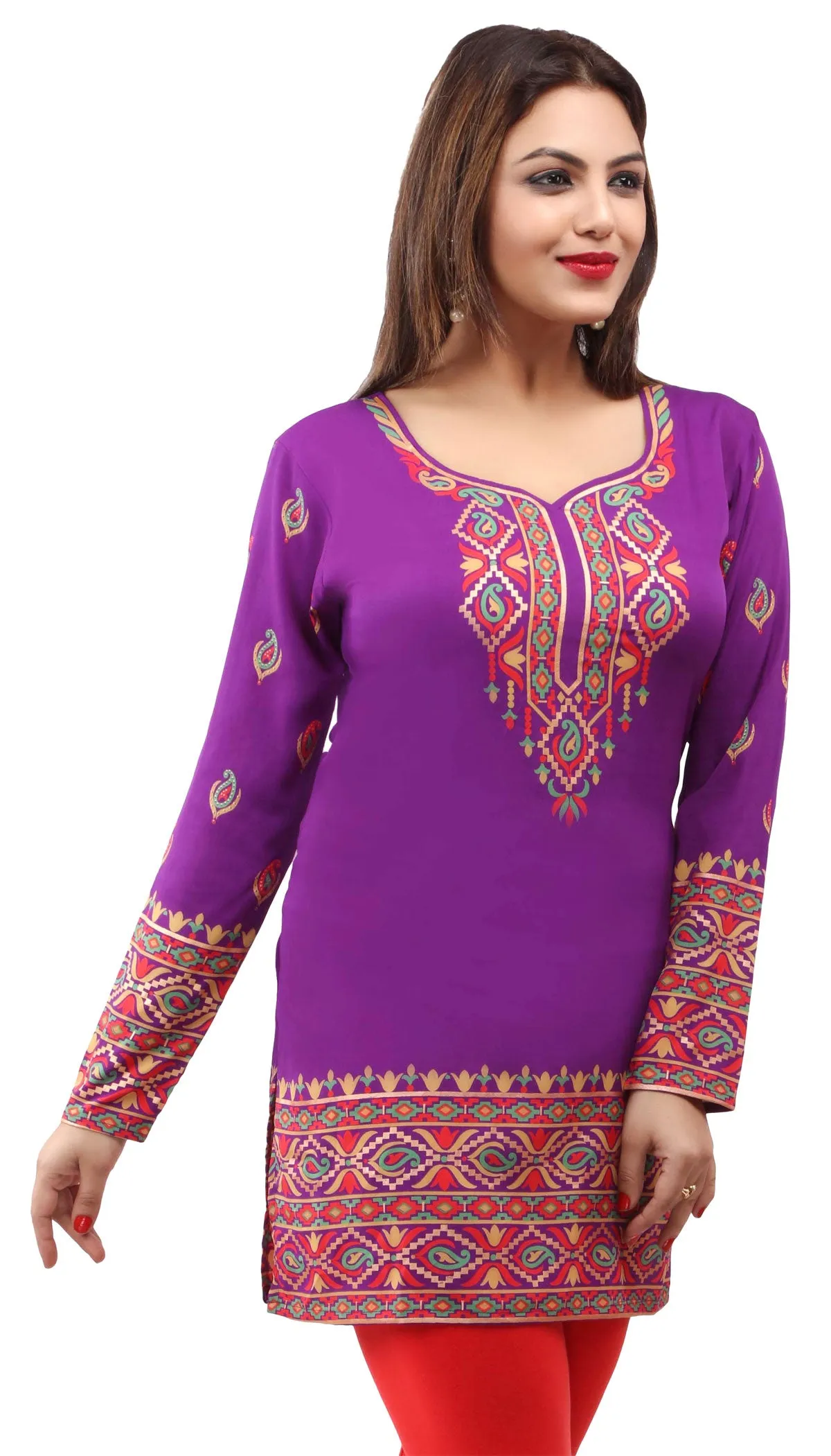 Kurti Top Tunic Women's Printed Blouse India Clothing (Magenta)