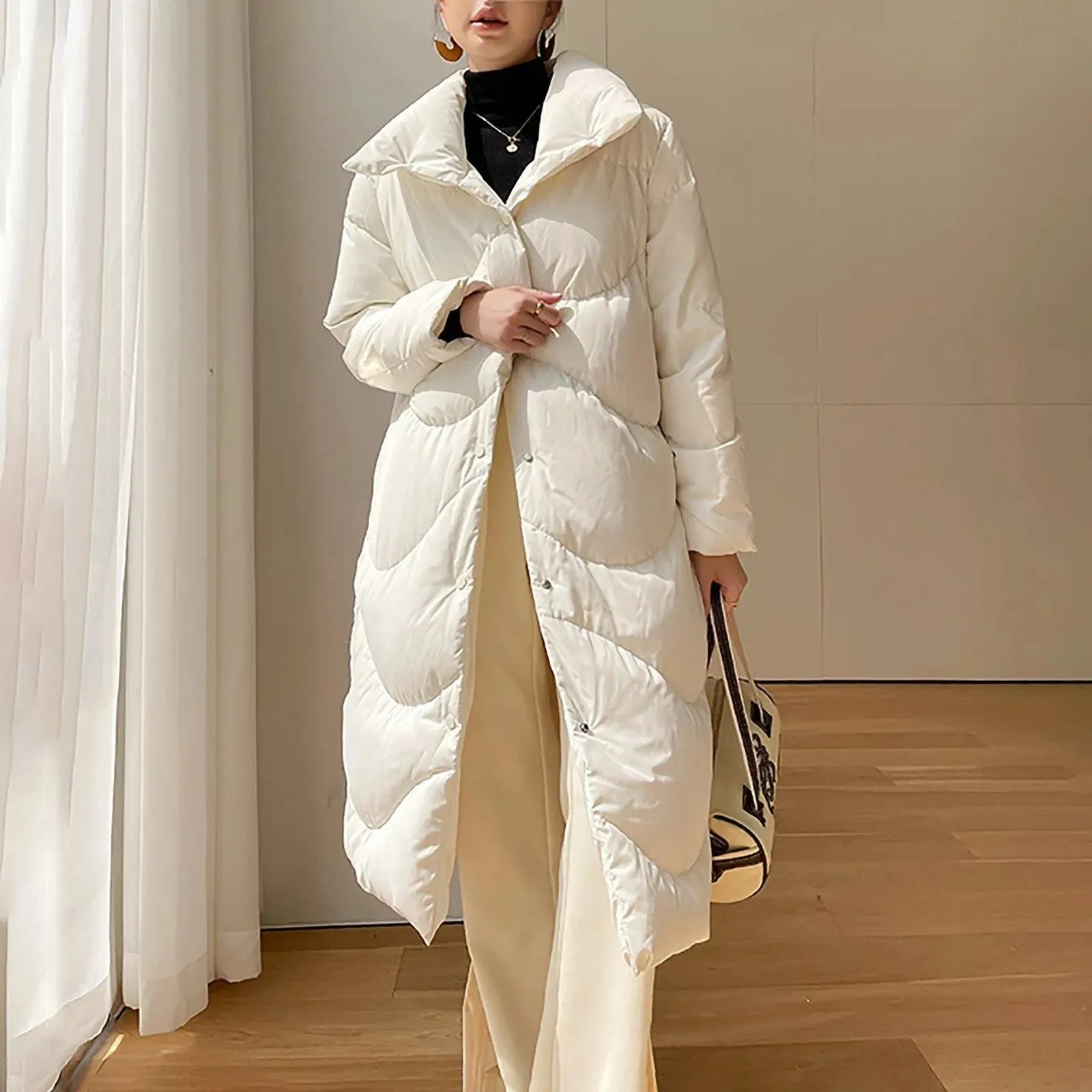 Women White Long Down Coat,White long Down Jacket,Warm Puffy Coat,Quilted Down Puffer Coat,Warm Winter Coat,Down Coat Women,Long Down Puffer