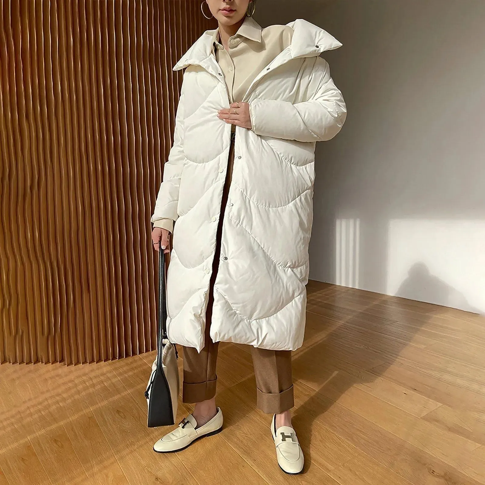 Women White Long Down Coat,White long Down Jacket,Warm Puffy Coat,Quilted Down Puffer Coat,Warm Winter Coat,Down Coat Women,Long Down Puffer