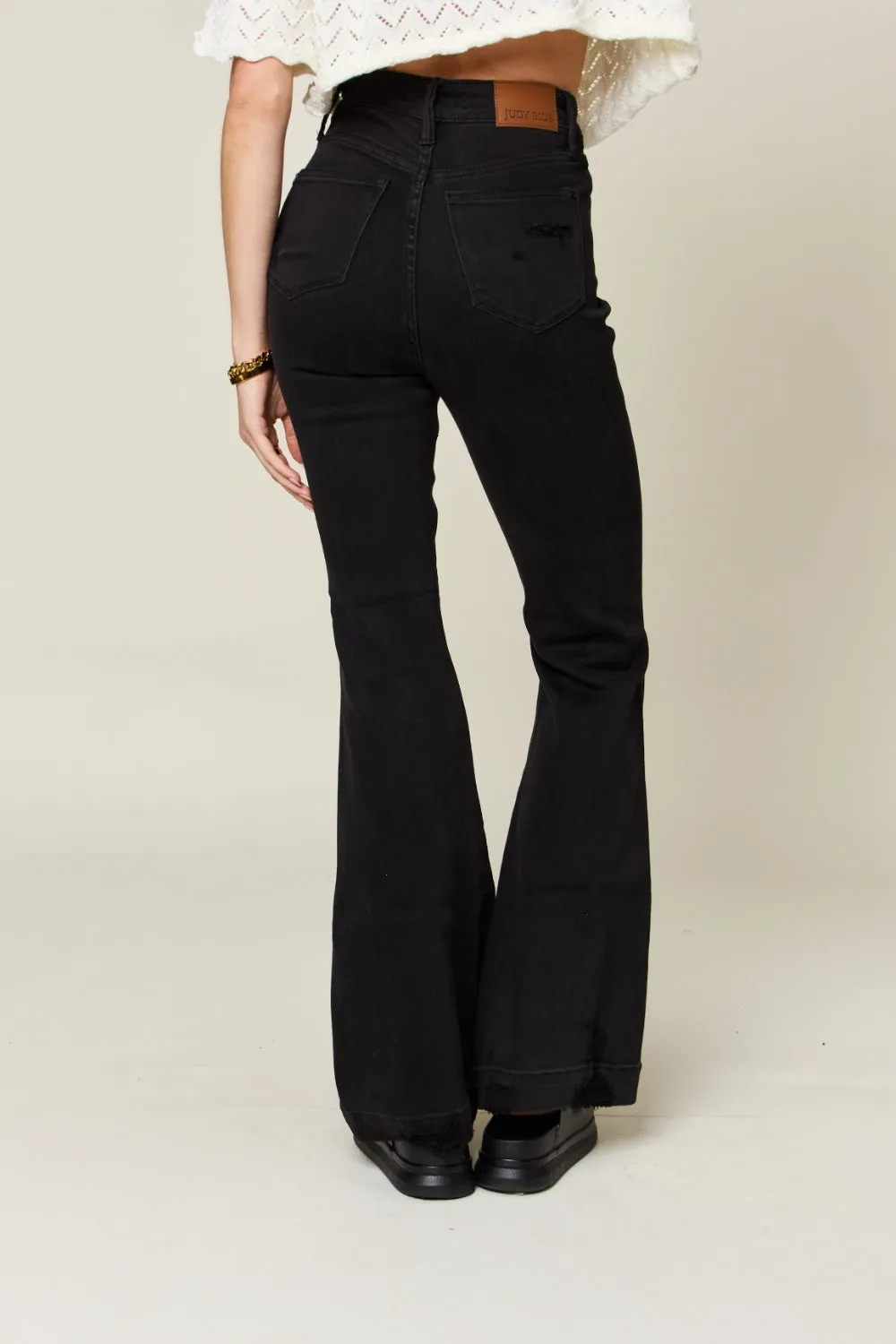 Black Full Size High Waist Distressed Flare Jeans