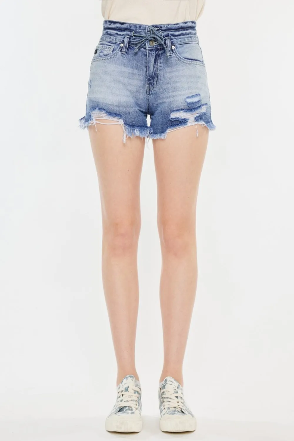 Acid Wash High Rise Frayed Hem Denim Shorts