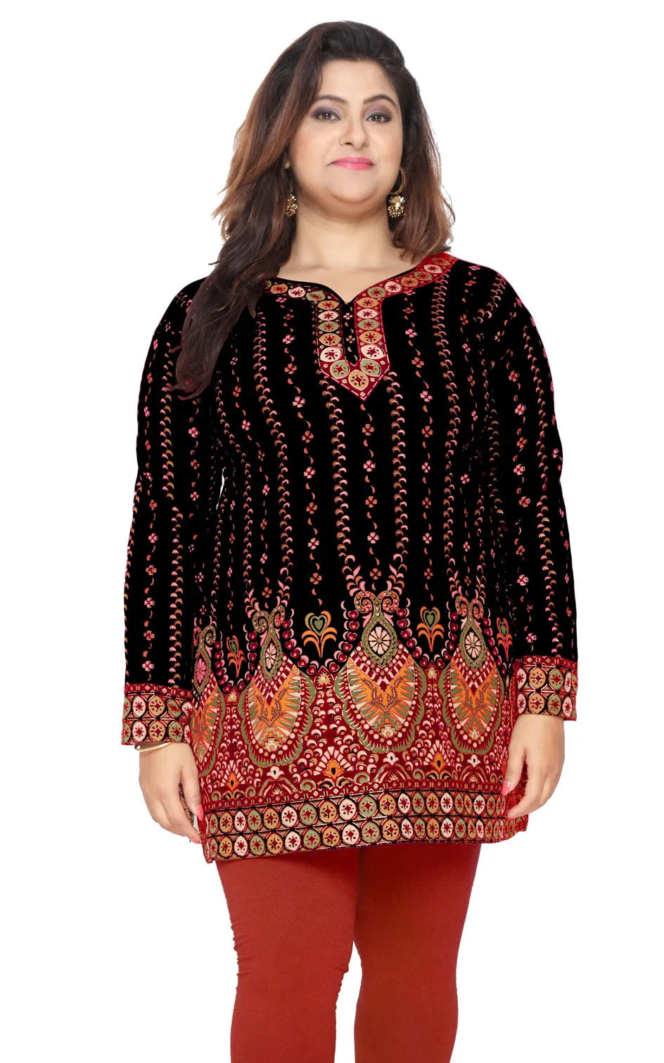 India Tunic Top Kurti Womens Printed Plus Size Indian Clothes (Black)