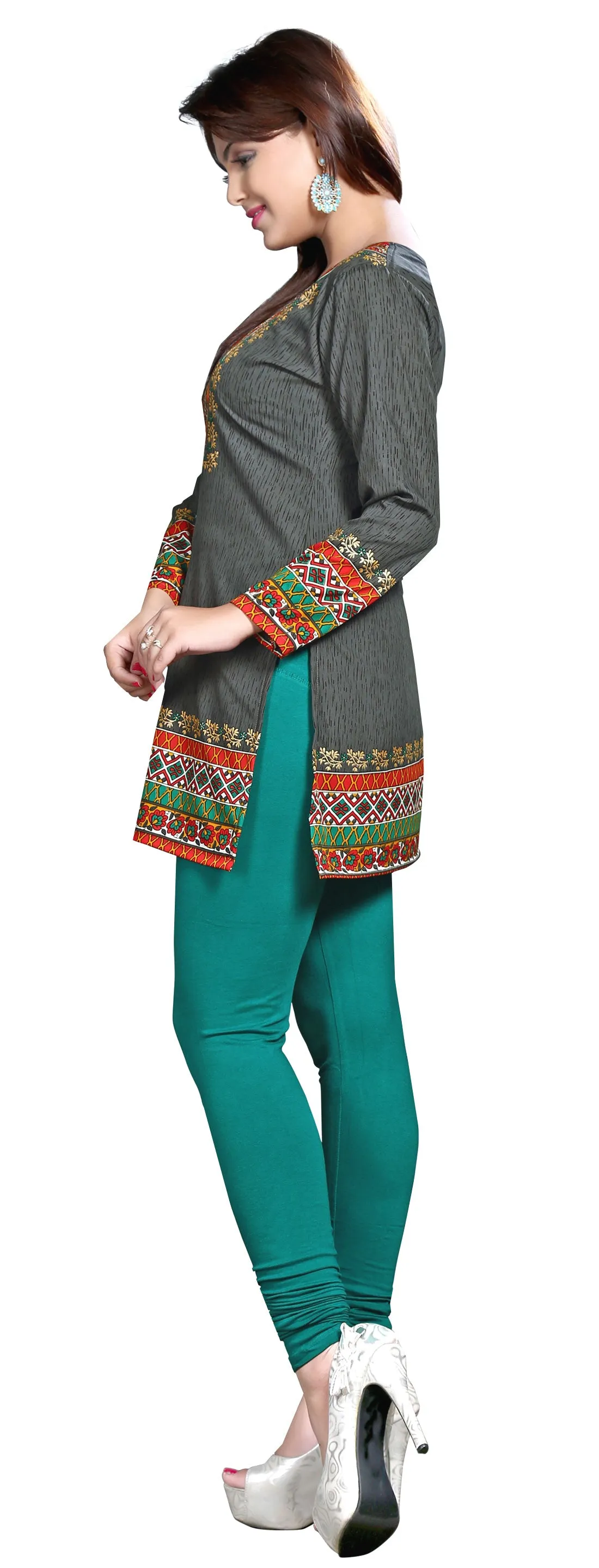 Indian Tunics Kurti Top Blouse Womens India Apparel (Grey)