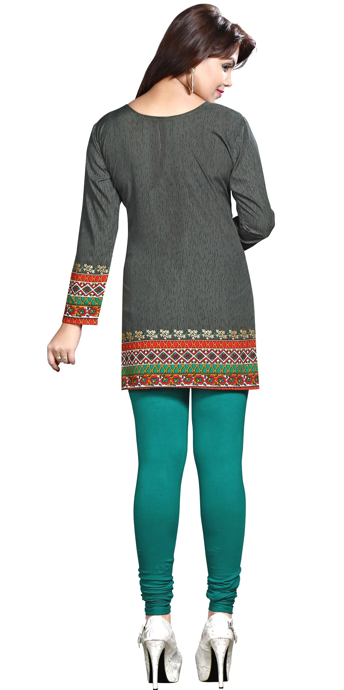 Indian Tunics Kurti Top Blouse Womens India Apparel (Grey)