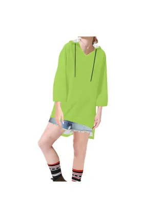 Lime Green Step Hem Tunic Hoodie for Women (Model H25)