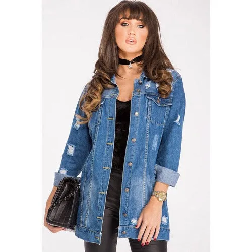 Women's Denim Long Coat - Dark Blue