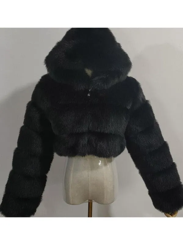 Crop Faux Fur Coat for Women