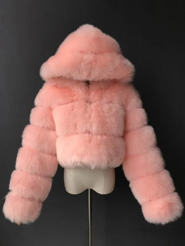 Crop Faux Fur Coat for Women