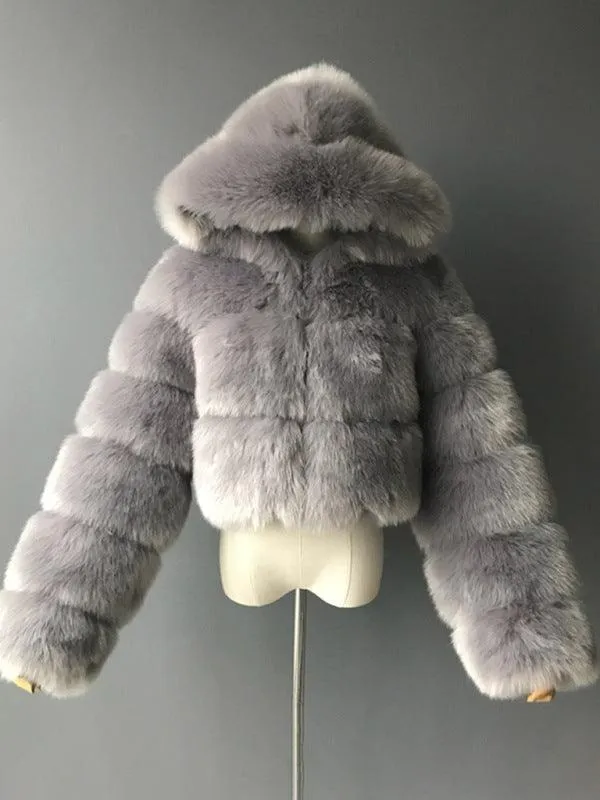 Crop Faux Fur Coat for Women