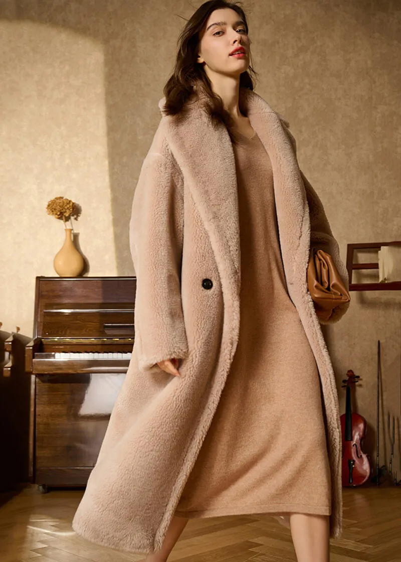 June Womens Oversized Two-Button Wool Teddy Coat with Fur Trim