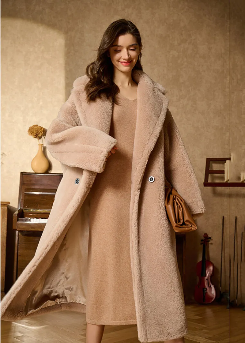 June Womens Oversized Two-Button Wool Teddy Coat with Fur Trim