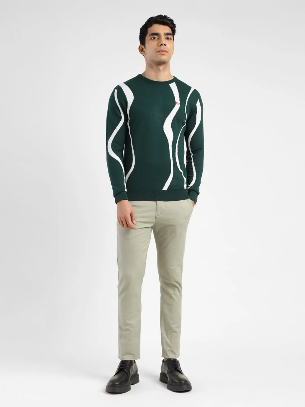 Men's Abstract Print Crew Neck Sweater Green