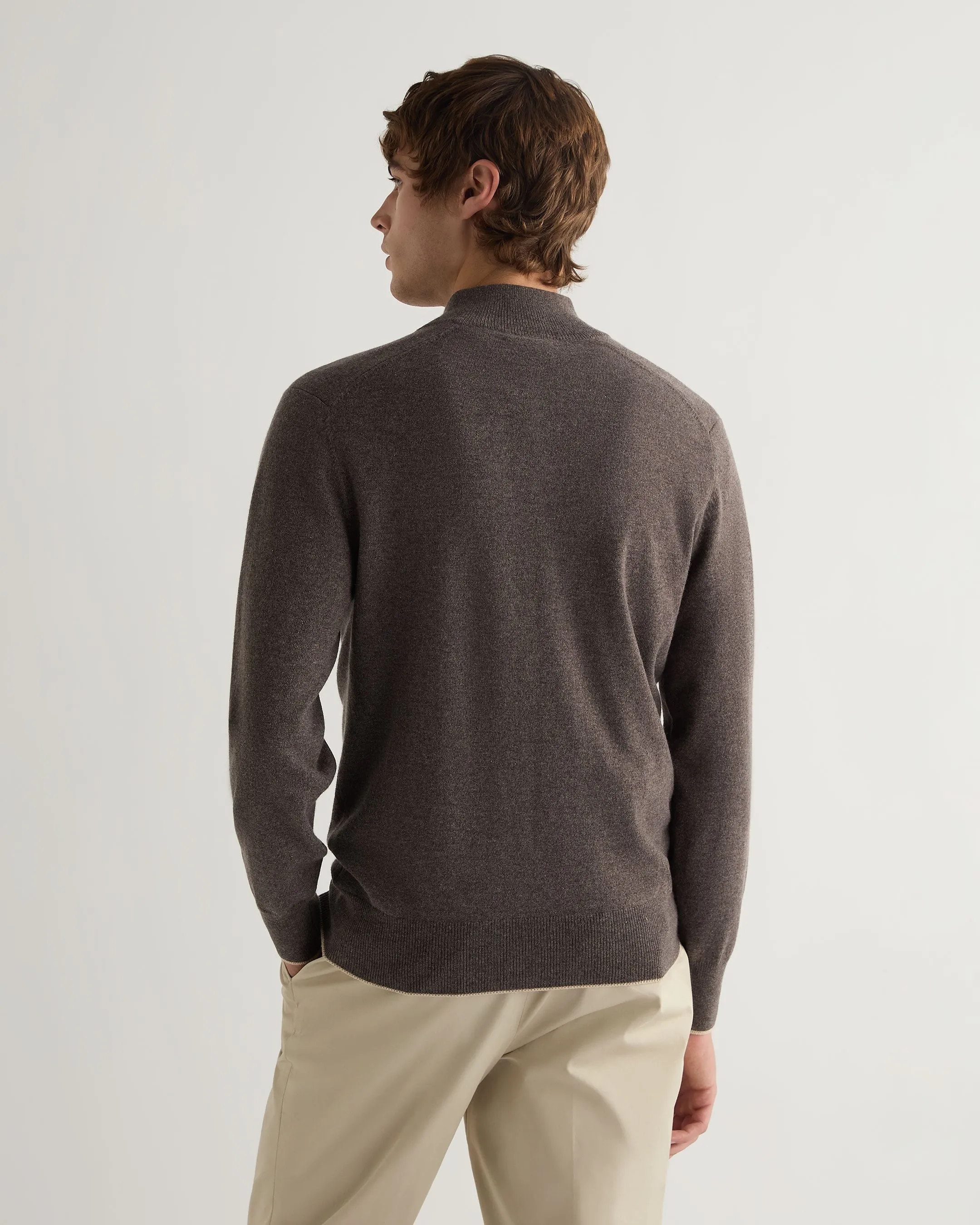 Men's Half Button Cashmere Jumper Biscotti Brown