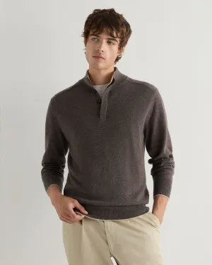 Men's Half Button Cashmere Jumper Biscotti Brown