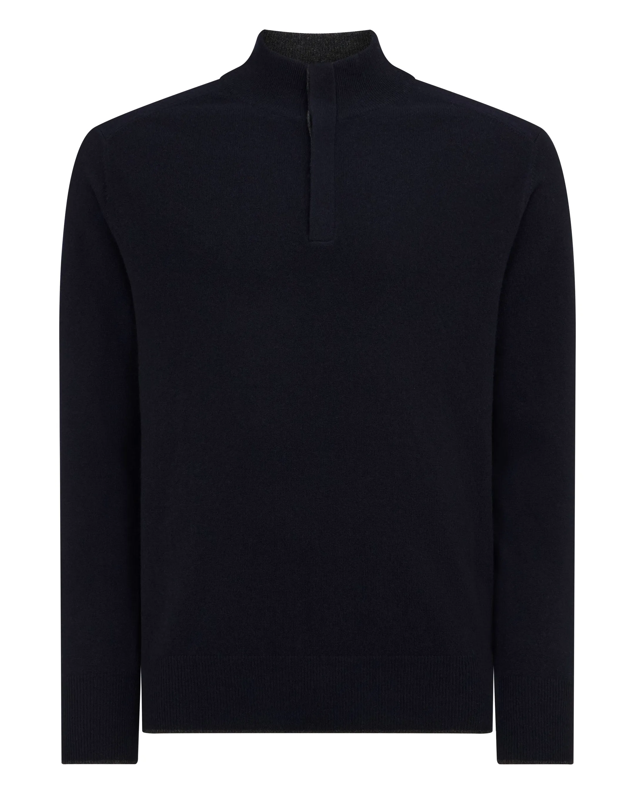 Men's Half Button Cashmere Jumper Navy Blue