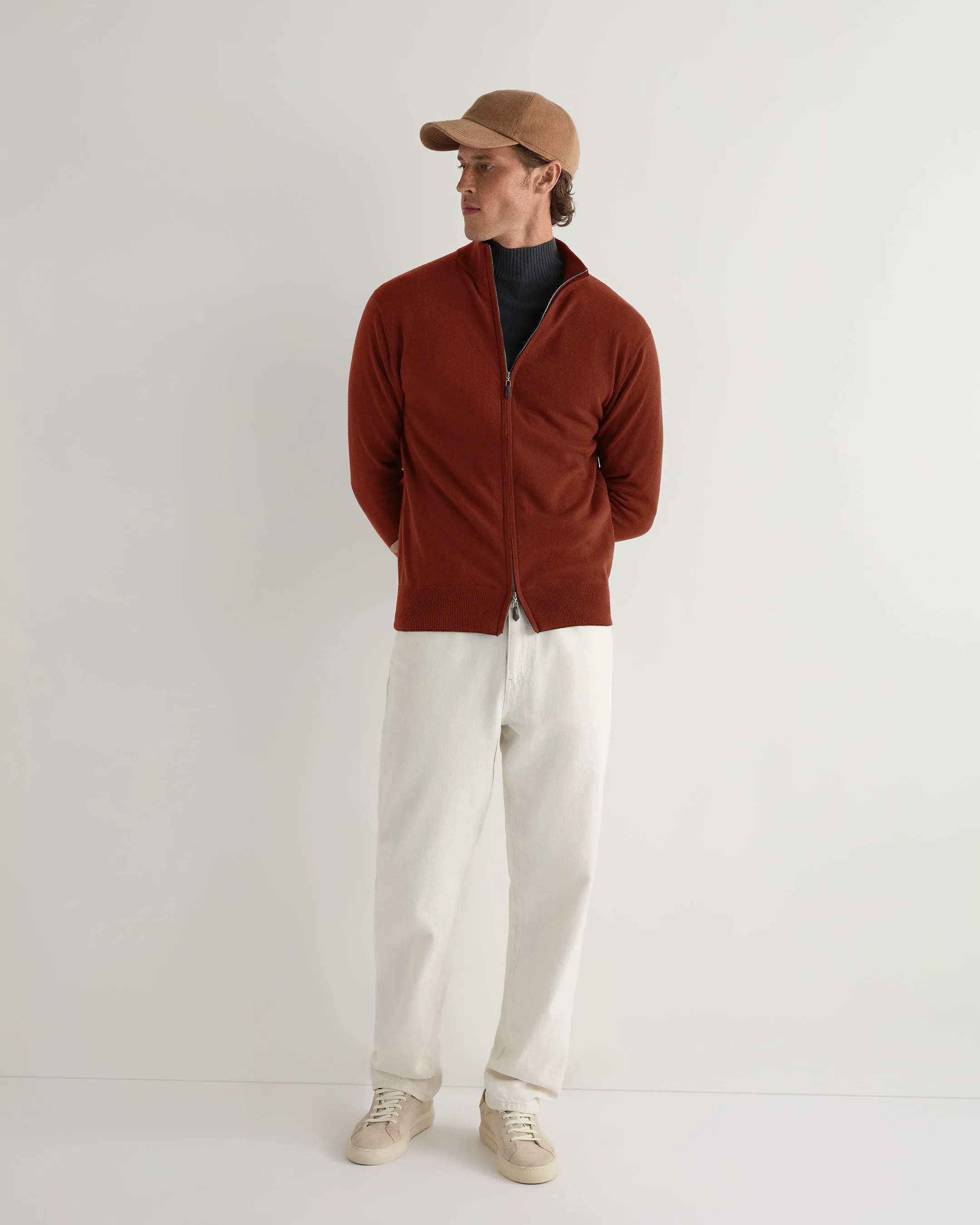 Men's Knightsbridge Full Zip Cashmere Jumper Spice Orange