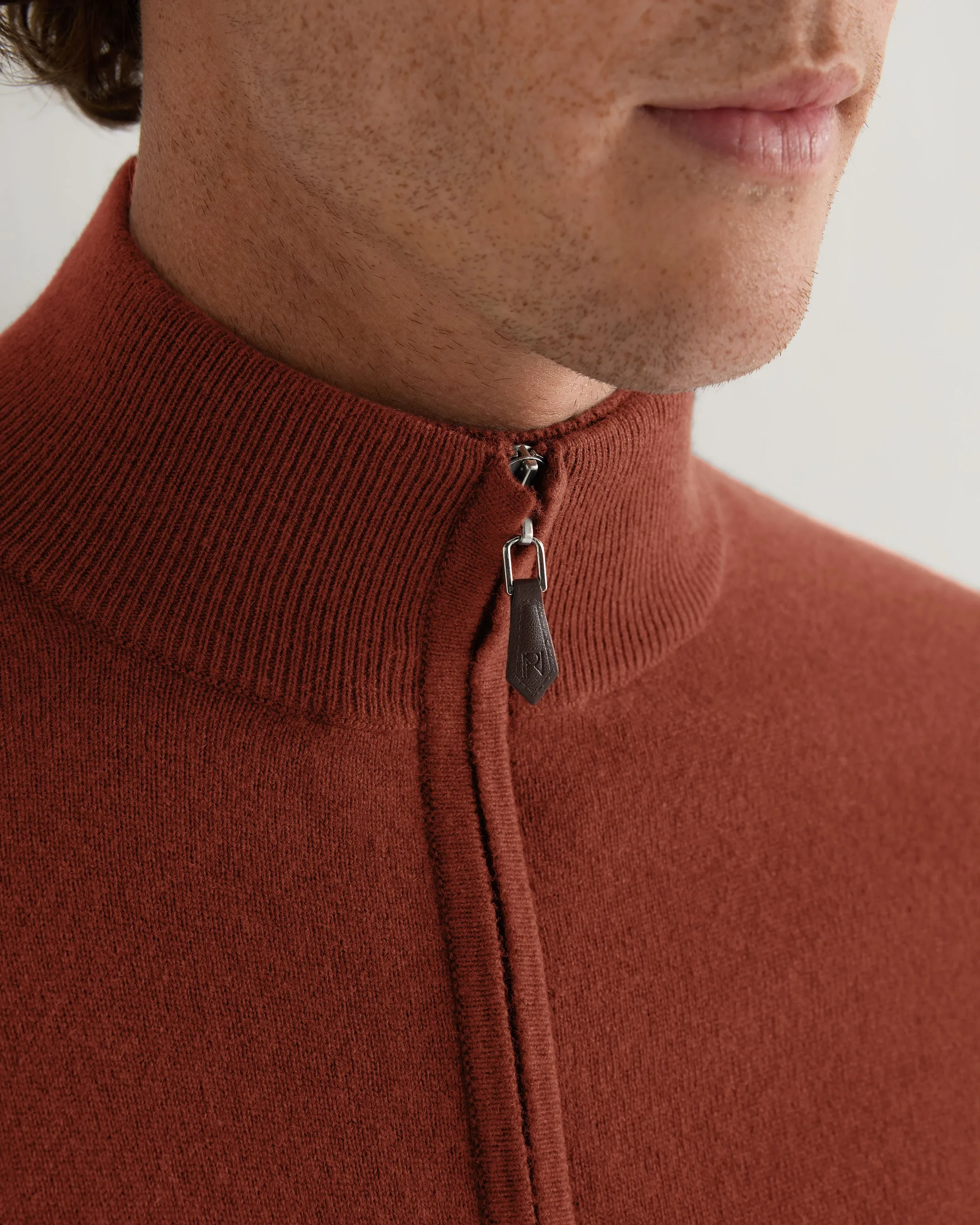 Men's Knightsbridge Full Zip Cashmere Jumper Spice Orange