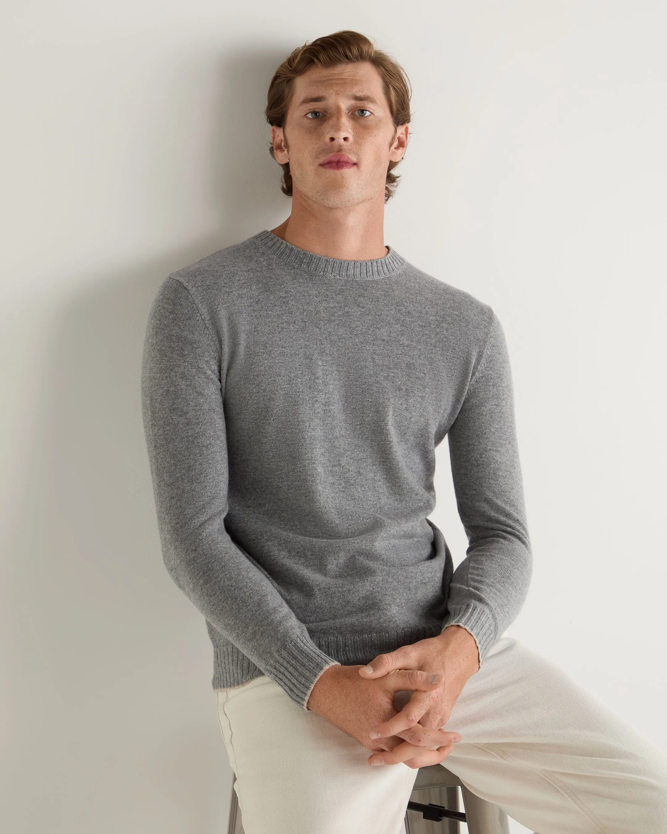 Men's Shoreditch Round Neck Cashmere Jumper Flannel Grey