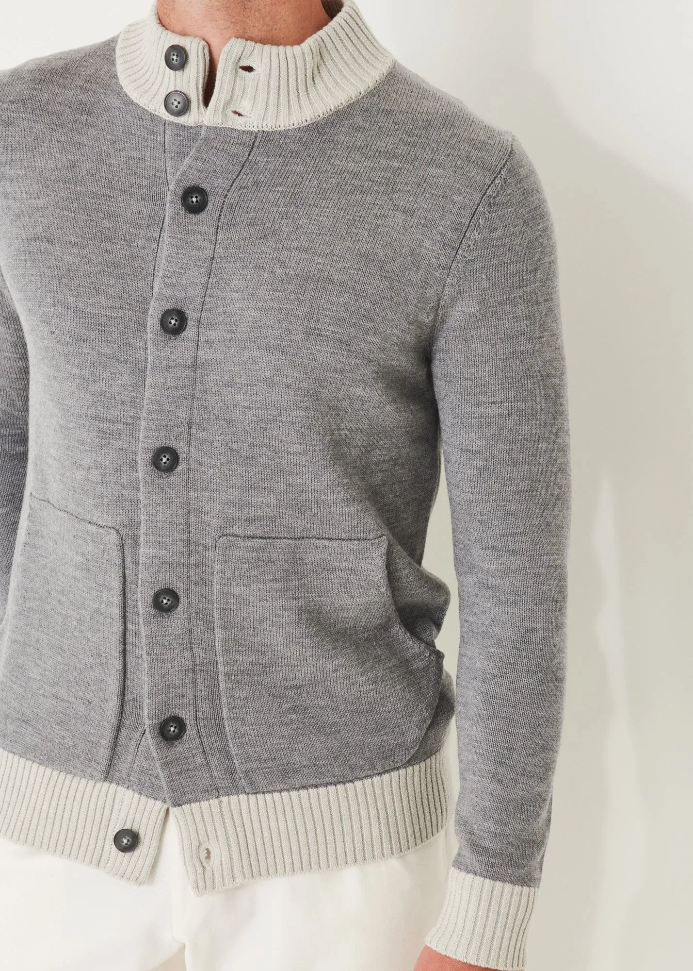 TWO-TONE BUTTON FRONT CARDIGAN