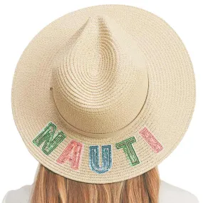 Nauti Sequin Message Straw Panama Sun Hat