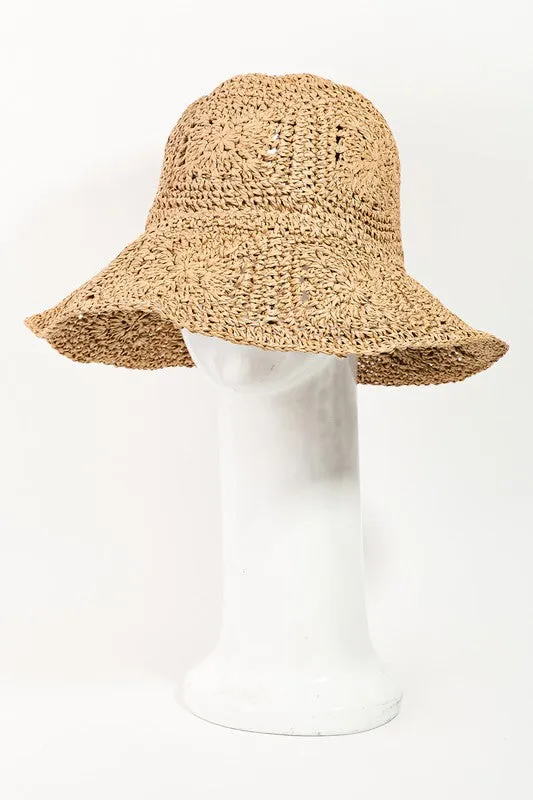 News Flash Straw Bucket Hat, Khaki