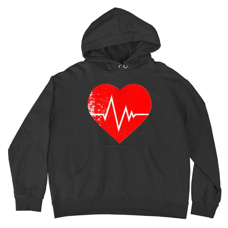 [Thickened Fabric] Custom Photo Heart Flip Sequin Pure Cotton Hoodie Best Unisex Hoodie For Men Women [Double Print]